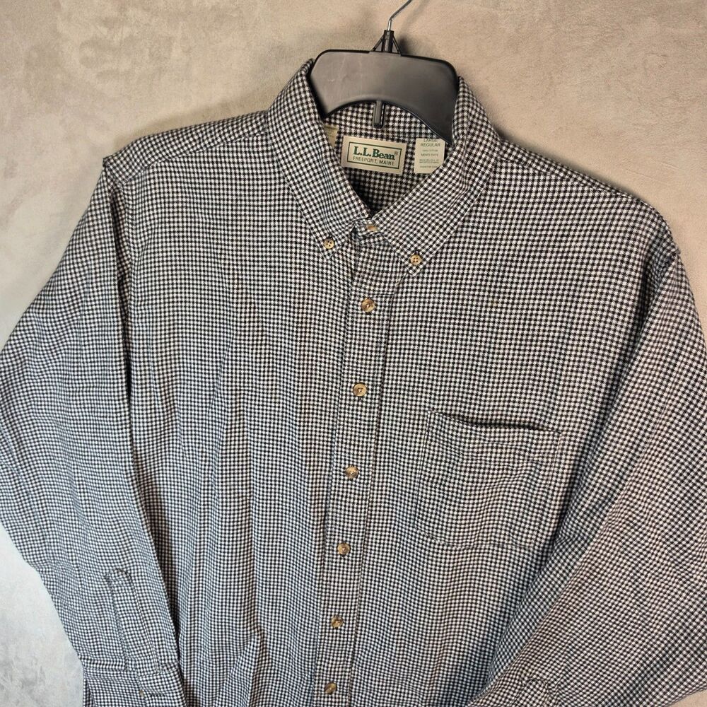 VTG L.L. Bean Men's Large Regular Black White Gingham Check Button Down Shirt